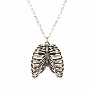 Rib Cage Necklace Silver Tone Statement Pendant‎ Gothic Punk Jewelry Women